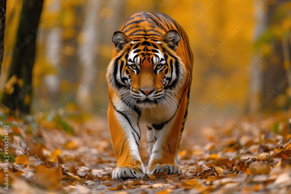 Obraz premium Majestic Amur Tiger: A Stunning Young Panthera Tigris in Its Natural Forest Habitat