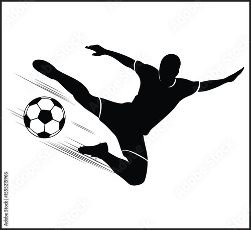 Soccer Player Flying Kick - Dynamic Aerial Football Action and Athletic Movement Vector Silhouette Icon