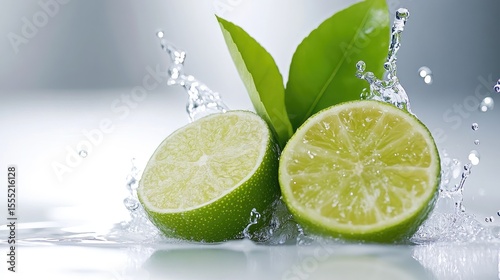 Fresh limes with water splashes