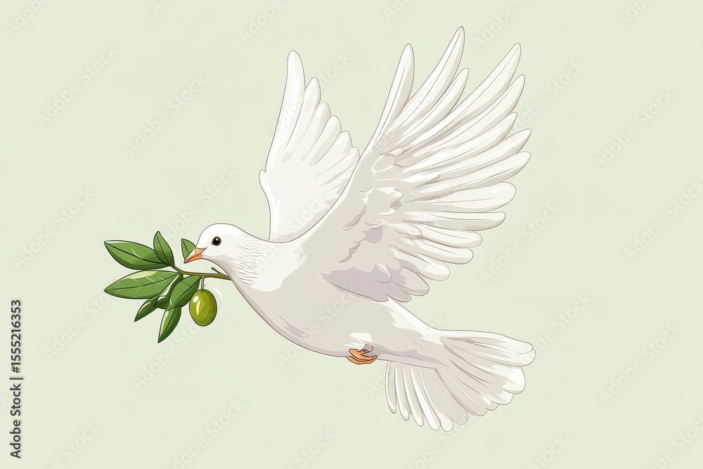 Fototapeta premium Whimsical Cartoon Dove Holding an Olive Branch, Symbolizing Peace with a Touch of Humor for Easter Celebrations