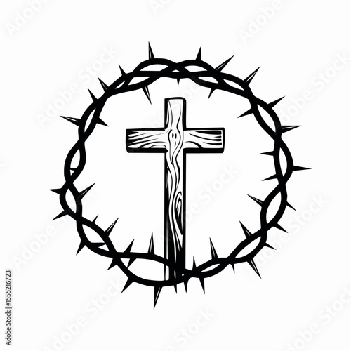 Thorns Crown Vector Images .Cross With Crown Of Thorns Stock Illustrations.