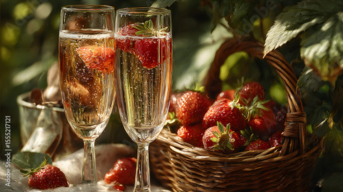 Champagne and Strawberries at Royal Ascot Festival, Elegant Summer Refreshments Symbolize British Luxury, Tradition, and Celebration at This Iconic Horse Racing Event