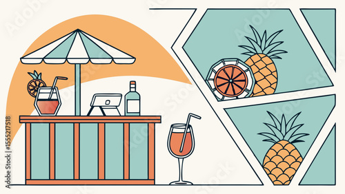Outdoor Beach Bar with Cocktails and Pineapples.