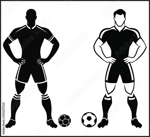 Soccer Football Players Standing with Ball - Athletic Stance and Team Sports Uniform Vector Icon Set