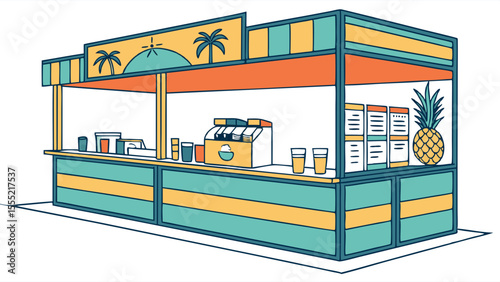 Colorful Beachside Juice Stand with Pineapple and Drinks.