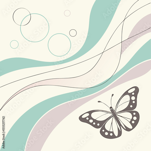 Delicate Butterfly Design with Pastel Waves and Circles