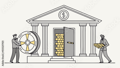 Bank Vault with Gold Bars and Vault Wheel Illustration.