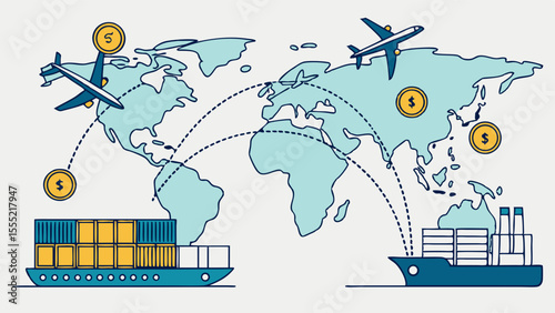 Global Trade and Transportation Network Illustration.