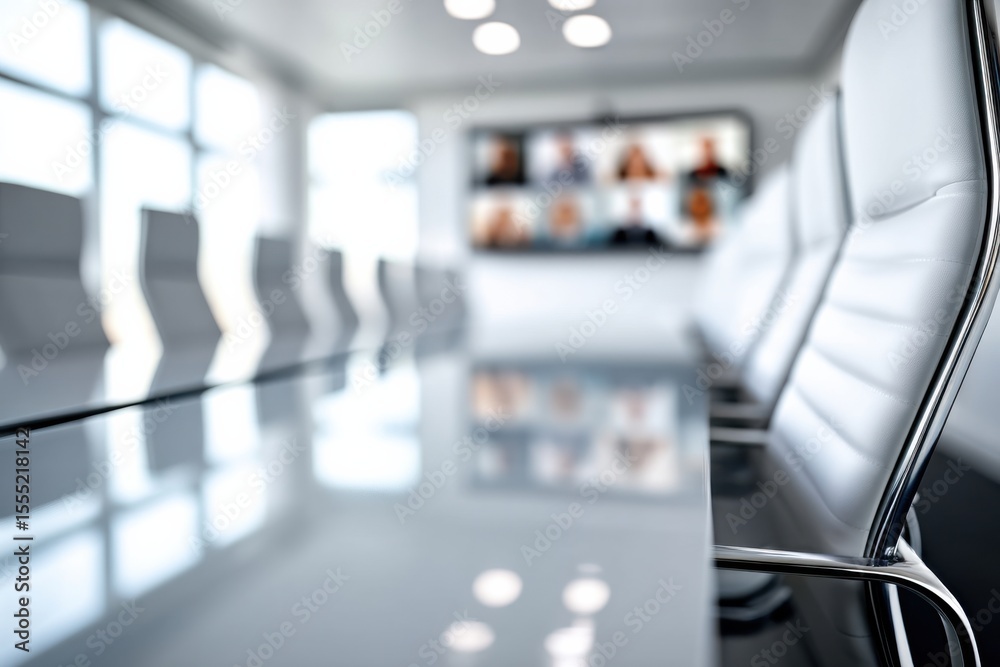 Fototapeta premium Conference Room Setup with Video Conference Display for Virtual Meeting