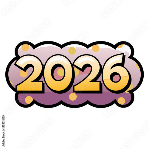 Colorful pop art style illustration of the year 2026 with bubbles, isolated vector image on transparent background  