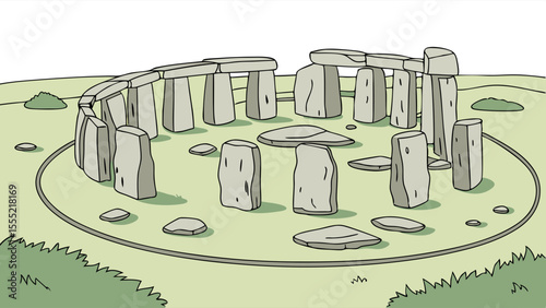 Cartoon Illustration of Stonehenge Ancient Megalithic Monument.