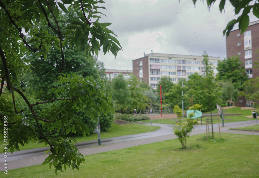 Fototapeta premium Urban housing area with green surroundings. RosengŒrd, Malmš, Sweden