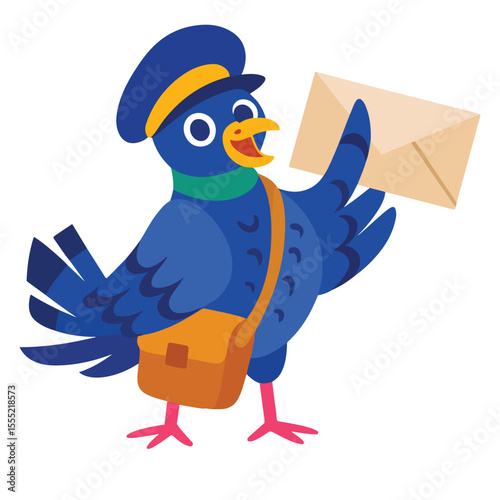 Blue Bird Postman Cartoon Character Delivering Envelope