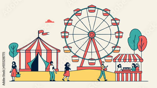 Ferris Wheel Circus Tent and Amusement Park Stalls.