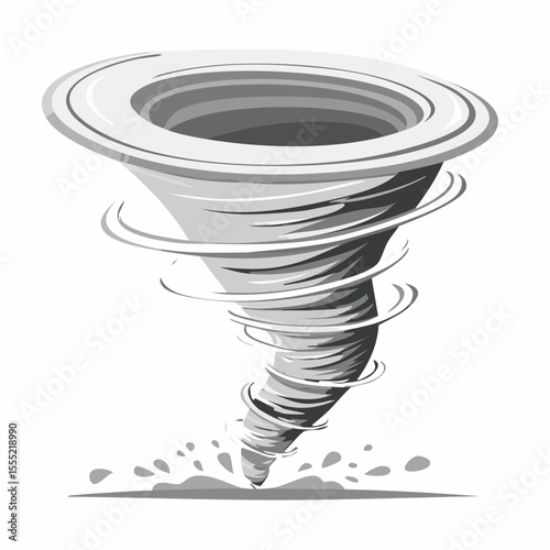 Tornado Vector Image. Black and white tornado illustration on white background.