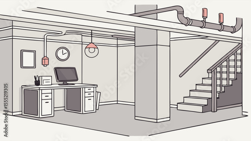 Basement Office Space with Staircase.