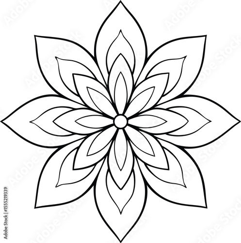 ornate floral mandala with swirling line art and petal shapes for decorative design use

