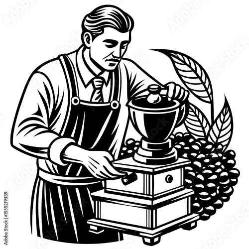 man with coffee grinder