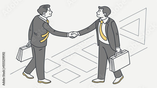 Businessmen shaking hands deal partnership agreement success.