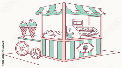 Charming Pastel Ice Cream Cart with Treats and Cones.