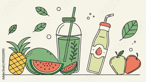 Refreshing Fruit Smoothies with Watermelon Pineapple and Apples.