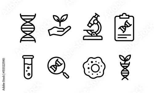 Genetic research and biotechnology icons: dna, microscope, growth, lab analysis