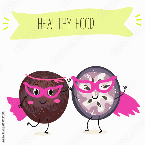 Cherry, fruit, dogwood, cornelian, cornus, funny cheerful characters. Vector hand drawn  illistration.
