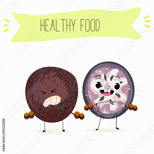 Cherry, fruit, dogwood, cornelian, cornus, funny cheerful characters. Vector hand drawn  illistration.