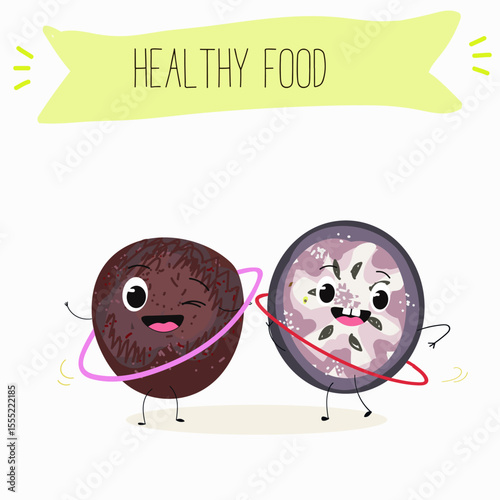 Cherry, fruit, dogwood, cornelian, cornus, funny cheerful characters. Vector hand drawn  illistration.