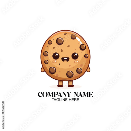 Cheerful Cookie Mascot Design: Adorable and whimsical cookie character illustration, perfect for promoting your brand. The design evokes a sense of warmth and familiarity, attracting customers.