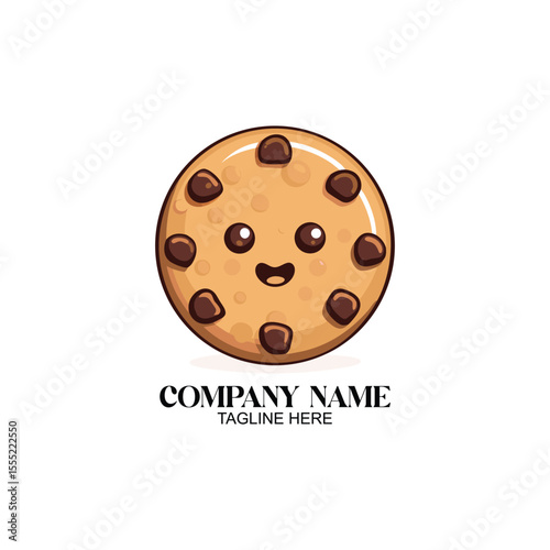 Charming Cookie Cartoon: A delightful illustration of a cute and happy chocolate chip cookie. The design radiates warmth and a playful essence