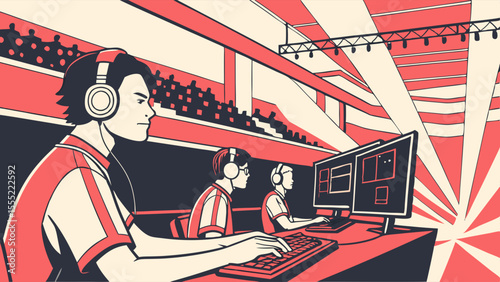 Esports Players Compete in Professional Gaming Tournament.