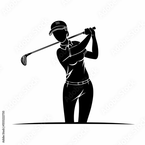 Silhouette Female golf player image vector isolated on white background.