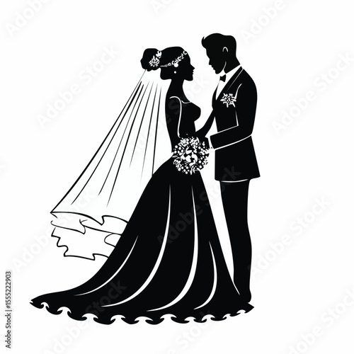 Couple Getting Married Silhouette Images vector isolated on white background.