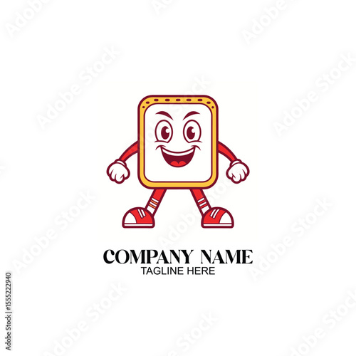Cheerful Square Mascot: A whimsical illustration of a cheerful square mascot with expressive eyes, a wide smile, and outstretched arms, showcasing the spirit of friendliness and approachability.