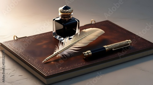 Gold nib ink bottle and pen