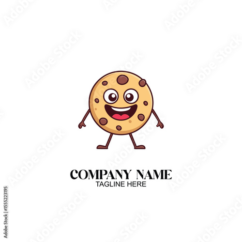 Animated Cookie Mascot: A cheerful cartoon cookie with a big smile and expressive eyes, standing proudly as a fun and approachable brand character.