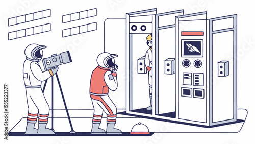 Astronauts preparing for a space mission in a futuristic setting.