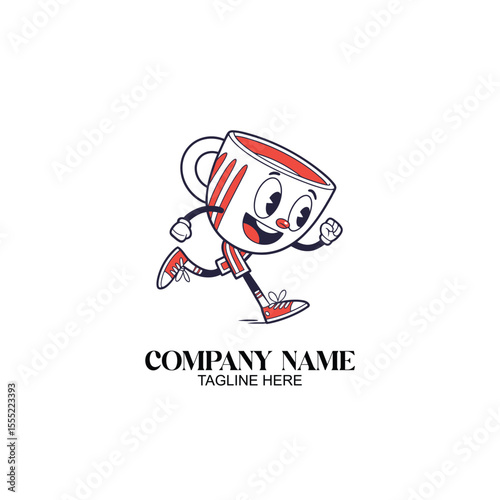 Cartoon Cup Running: A cheerful, animated cup with retro flair dashes forward, brimming with energy and personality, evoking classic cartoon charm.