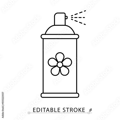 An air freshener spray can icon in minimalist style with editable stroke. Aerosol bottle, room fragrance, household deodorizer, sanitation product, hygiene tool, outline object, vector illustration.