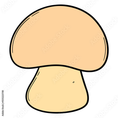 Hand drawn cartoon whole champignon mushroom on white background.