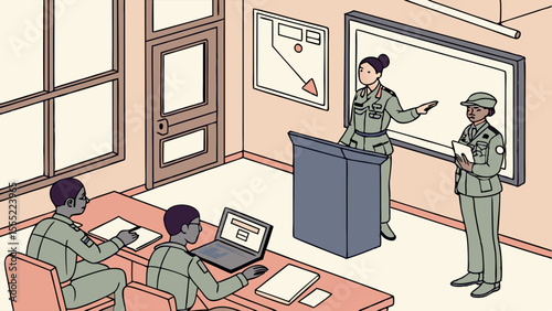 Military Personnel in Classroom Setting Lecture and NoteTaking.