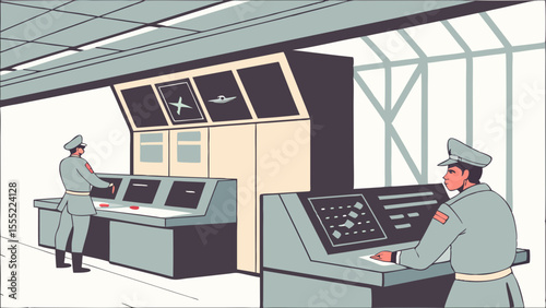 Control Room Personnel Monitoring Aircraft.