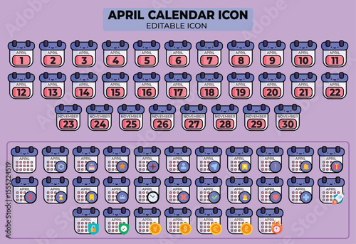 Collection of April Calendar Icons for Planning and Scheduling with editable options