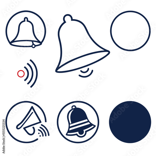 Notification icon set — bell, alert, inbox, popup, badge, sound, snooze

