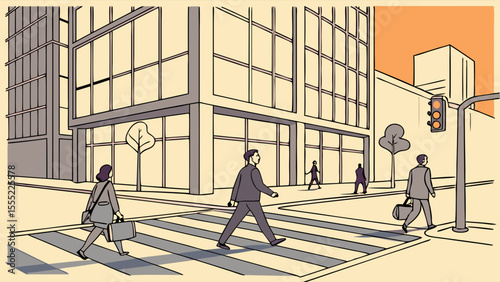 Cityscape Scene of Business People Crossing Street.