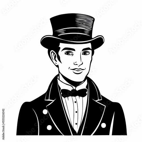 Black and white Handsome Victorian Man Portrait image vector isolated on white background.