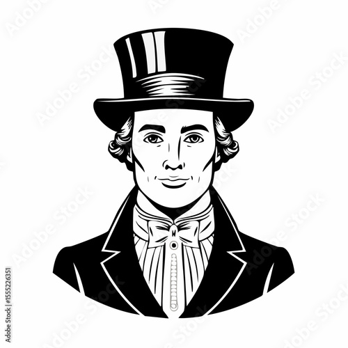 Black and white Handsome Victorian Man Portrait image vector isolated on white background.