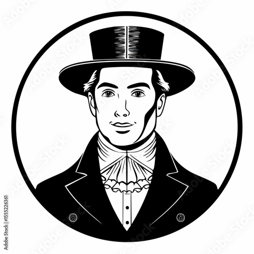 Black and white Handsome Victorian Man Portrait image vector isolated on white background.