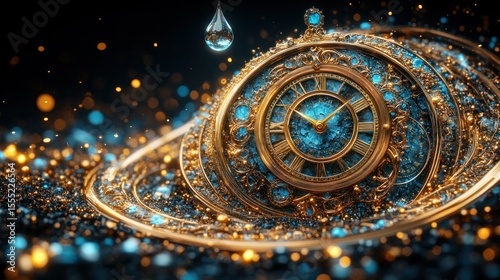 Wallpaper Mural Ornate clock, golden, swirling, jewels Torontodigital.ca